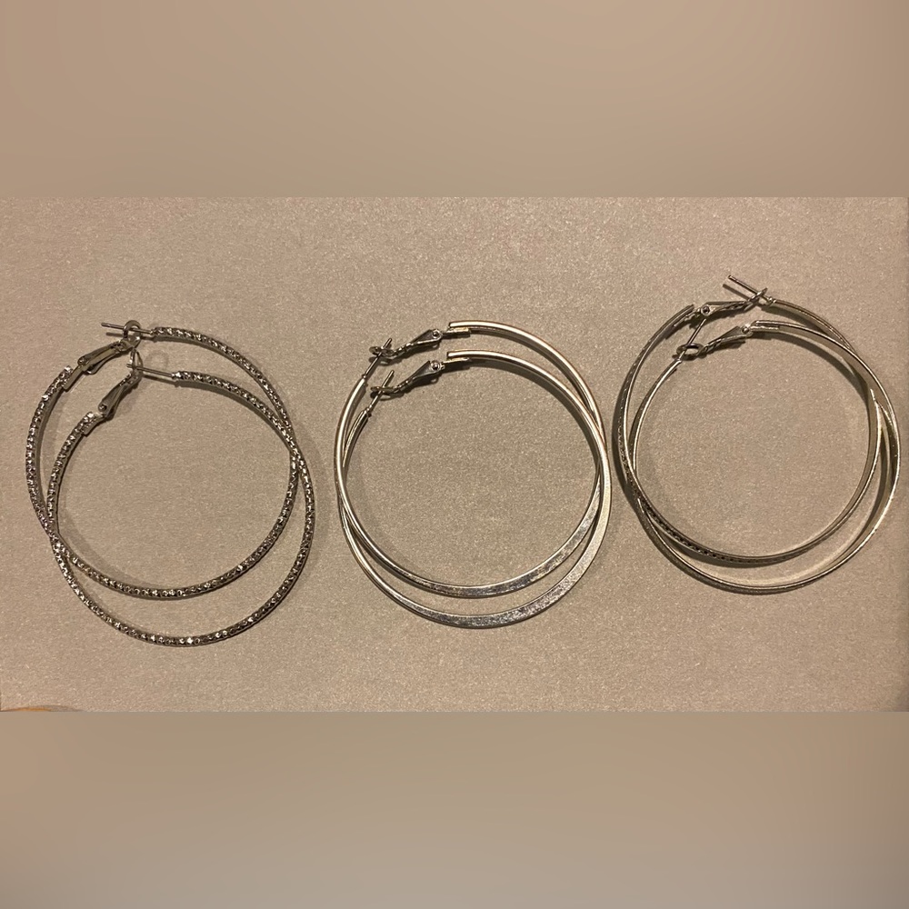Claire’s SILVER TEXTURED HOOP EARRINGS 3 pairs!